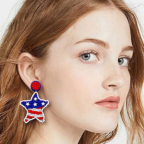 American Flag Earrings For Women Girls, Patriotic Beaded Star Drop Dangle Earrings, Memorial Day Earrings 4Th Of July Independence Day Earrings, Holiday Earrings Gifts #TOP5