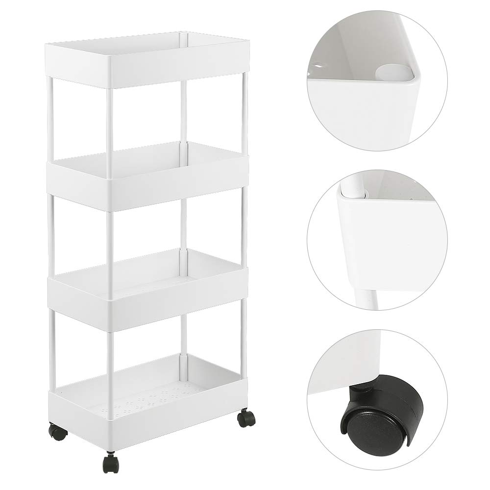 Chariot de Rangement Multifonctionnel à Roulettes - Desserte pour Salle de Bain, Cuisine, Bureau - Étagère de Stockage (B-40 * 22 * 90cm-Blanc)