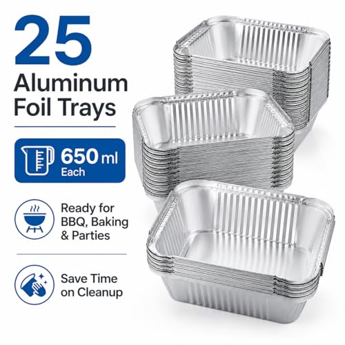 Miniatura 6 de Tysm-Cc 25bandejas De Aluminio Desechables 19 X 14 X 4 Cm, Aptas Para Horno Y Congelador, Moldes Para Asar, Hornear, Cocinar Y Servir En Fiestas 650ml