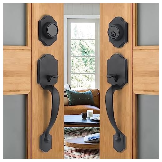 NeuType Front Door Handle Set Matte Black Double Door Handle Set with Dummy Heavy Duty Double Door Lock Set, with Single Cylinder Deadbolt and Lever Handle, Compatible with Right & Left Handed Doors