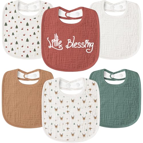 Susurration Bavaglino Neonato in Mussola per Neonati 6 Pezzi Morbidi Bavaglini Quadrati Regolabili per Neonati per Ragazze e Ragazzi Unisex (Christmas Bells)