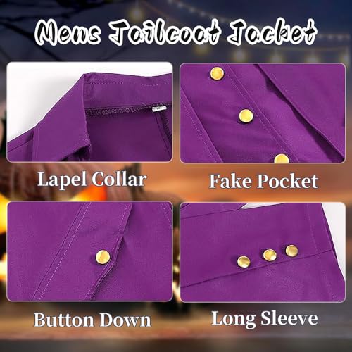 YQVGFBY Men's Gothic Steampunk Tailcoat Men,Medieval Victorian Vintage Jacket Uniform Long Tuxedo,Renaissance Pirate Vampire Party Cosplay Costumes for Adults Men (Purple - Image 4