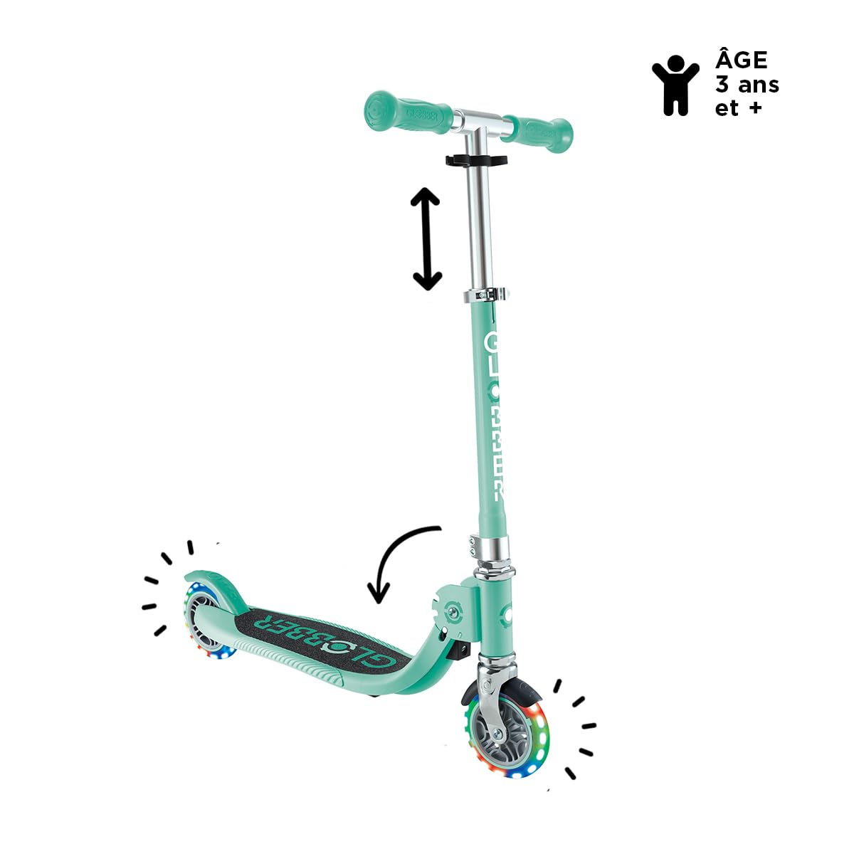 Globber - Flow Foldable Junior Lights - 2-kołowa hulajnoga dla dzieci od 3 lat, zielona