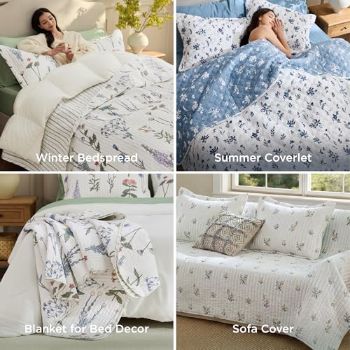 Bedsure Floral Quilt King Size - Reversible White Floral Comforter, Spring Lightweight Bedspread Quilt Bedding, Soft Microfiber Coverlet for All Seasons (106"x96") by Bedsure - Image 9