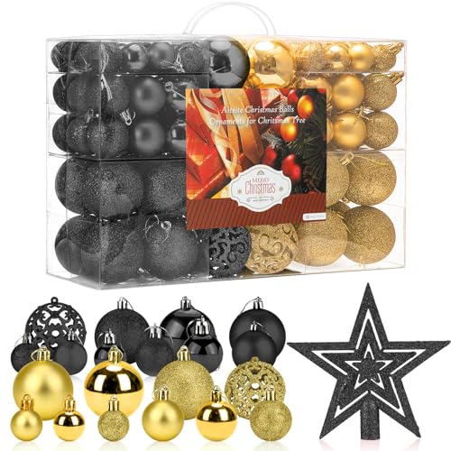 Aitsite 101 Stück Christbaumkugeln Schwarz und Gold Weihnachtskugeln...