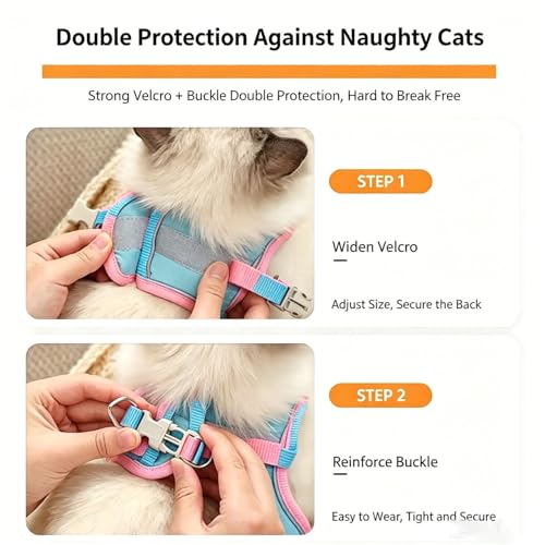Escape Proof Cat Harness and Leash, Cat Collars, Harnesses & Leashes, Escape-Proof Cat Harness Set, Adjustable Step-in Pet Harness for Walking for Small Medium Cats/Dogs (Blue, L) - Image 5