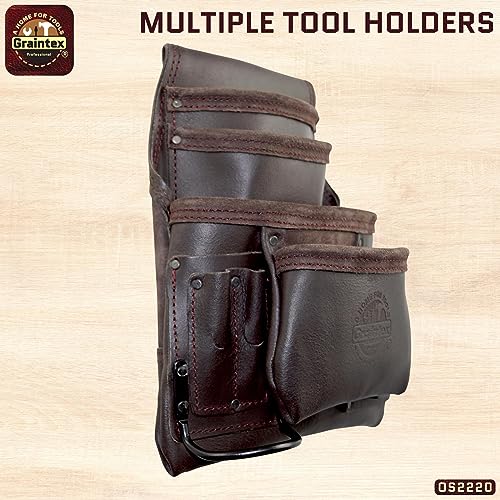 Graintex Os2220 10 Pocket Oil Tanned Leather Nail & Tool Pouch Dark Brown Color For Constructor/Electrician/Plumber #TOP3