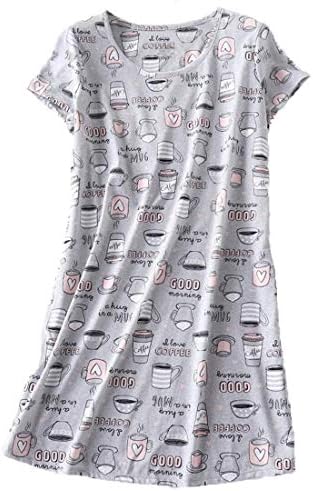 PNAEONG Women’s Cotton Nightgown Sleepwear Short Sleeves Shirt Casual Print Sleepdress