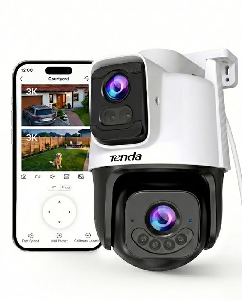 Tenda Kamera 5 MP + 5 MP do monitoringu zewnętrznego, rozpoznawanie sztucznej inteligencji, noktowizor 360°, dwukierunkowe audio, IP65 kamera WLAN Outdoor z alarmem w przypadku przekroczenia granicy
