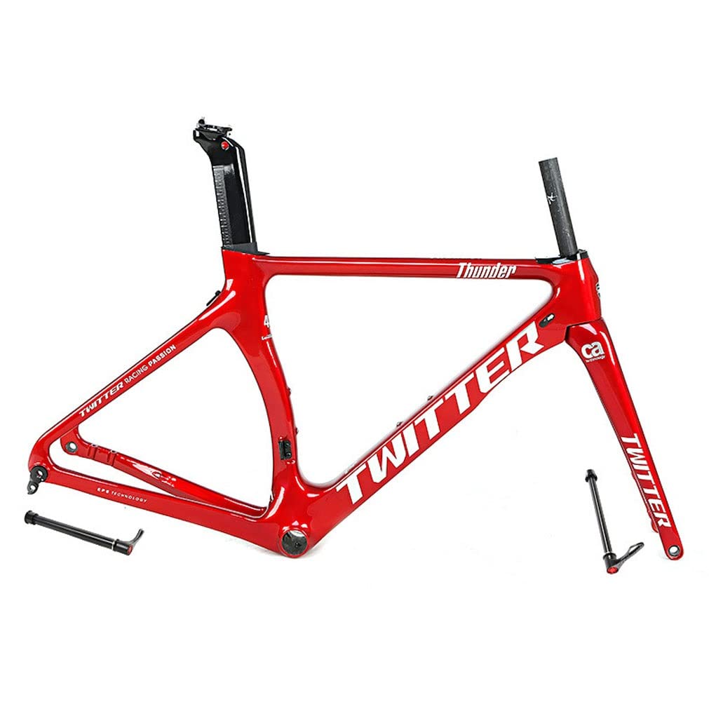 HIMALO 700c Road Bike Frameset Thru Axle 100/142mm Lightweight Carbon Disc Brake Frame 46/48/50/52/54cm Wind-Breaking Frame Internal Routing(Red,54CM)