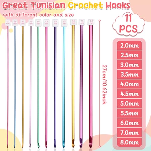 Image of Aeelike Tunisian Crochet Hooks Set with Cable, 11PCS Tunisian Crochet Hook 2-8 mm Aluminum 12 PCS Colorful Afghan Crochet Hooks 3.5-12 mm, Smooth Long Tunisian Crochet Hook with Cable for Beginner