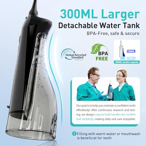 COSLUS Water Dental Flosser Teeth Pick: Portable Cordless Oral Irrigator 300ML Rechargeable Travel Irrigation Cleaner IPX7 Waterproof Electric Flossing Machine for Teeth Cleaning C20(F5020E) - Image 3