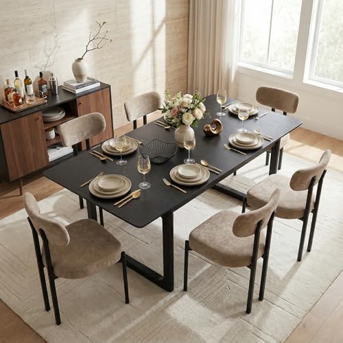 Image of DUOMAY 71 inch Extendable Wood Dining Table for 4-8, Modern Rectangular Kitchen Table with Heavy Duty Wooden Base, Farmhouse Dinner Table for Dining Living Room Home Restaurant, Black