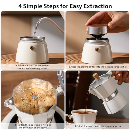 Image of Bincoo Espresso Maker Stovetop,Camping Moka Pot 2 Cup /120ML,Stove Top Espresso Italian Coffee Maker,Easy to Use (White)