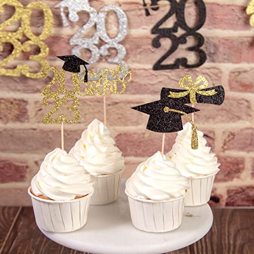 Gexolenu 24 Pcs Gold Class Of 2023 Graduation Cupcake Toppers Double-Sided Glitter Grad Cap Cake Toppers For Graduation Party Supplies 2023 Graduate Party Cake Picks Graduation Decorations, Set Of 6 #TOP2