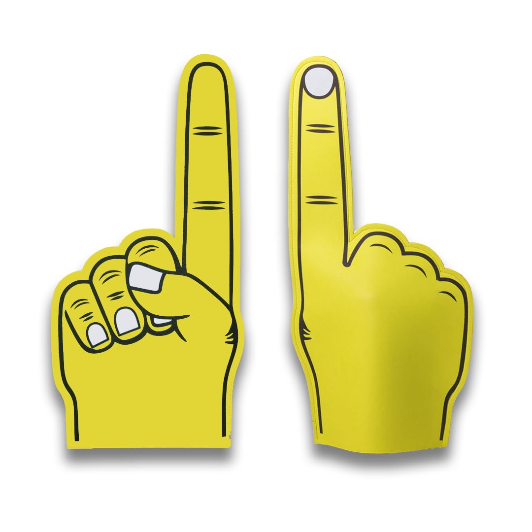 FUN FAN LINE - Pack of Giant EVA Foam Hands for Cheering and Events | Reusable and Customizable Foam Fingers | Perfect for Parties, Weddings, and Football (Yellow)