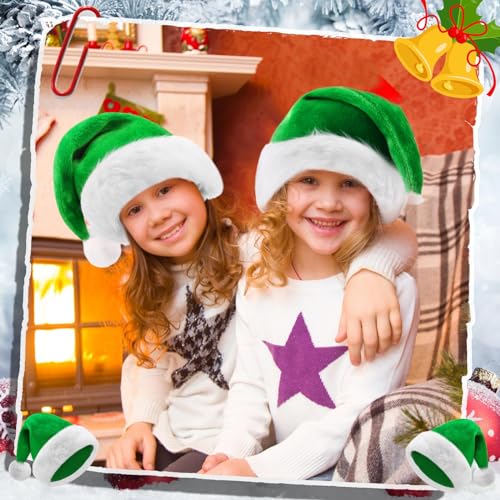 Image of Vicenpal 20 Pcs Santa Hats Bulk Plush Christmas Hats for Adults Women Men Holiday Party Costume(Green)
