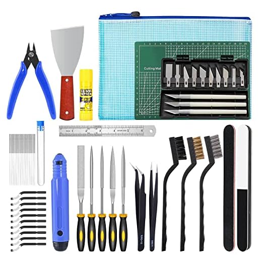 52 Pieces 3D Printer Tool Kit with Deburring Tool Machinist Tools for Resin 3D Printing Includes Needle Files, Blades, Cleaning Needles, Tweezers, Pliers, Cutting Mat and Storage Bag