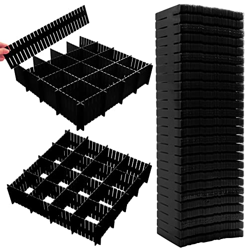 45 Pack Drawer Dividers, Plastic Adjustable Drawer Storage Organizer for Tidying Clutter Socks, Underwear, Makeup, Kitchen, Dresser Black