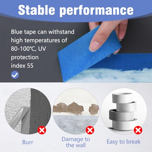 Image of Blue Painters Tape 1.89In x 55Yd Painters Tape 3 Rolls Painters Blue Tape for Wall Masking Edge Treatment Packing DIY Crafts, Home Use