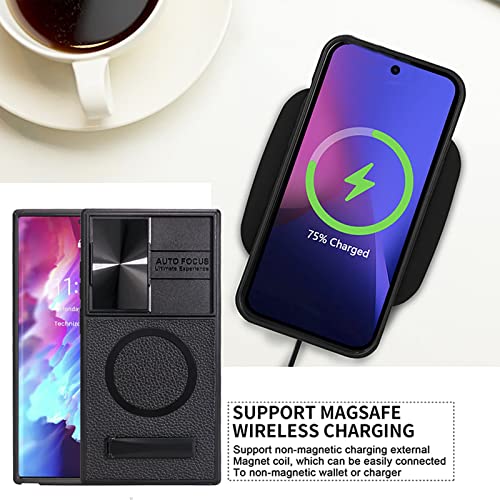 Lzzox Capa para Samsung Galaxy S23 Ultra com suporte, capa deslizante, proteção da lente da câmera,