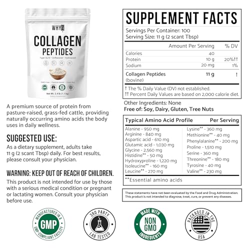 Image of Bovine Collagen Peptides Powder, Hydrolyzed Type I & III Protein, Grass-Fed Pasture-Raised Source, Unflavored Collagen Supplement Paleo-Friendly for Active Lifestyles & Wellness Non-GMO, 2.4lb (1.1kg)