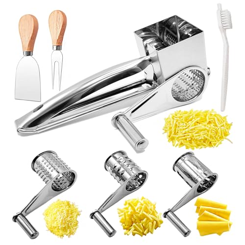 Cheese Grater Set, Stainless Steel Parmesan Cheese Grater, Comes with 4 Stainless Steel Planer Barrels for Cheese, Nuts, Chocolate and More, with Cheese Knife Set and Cleaning Brush