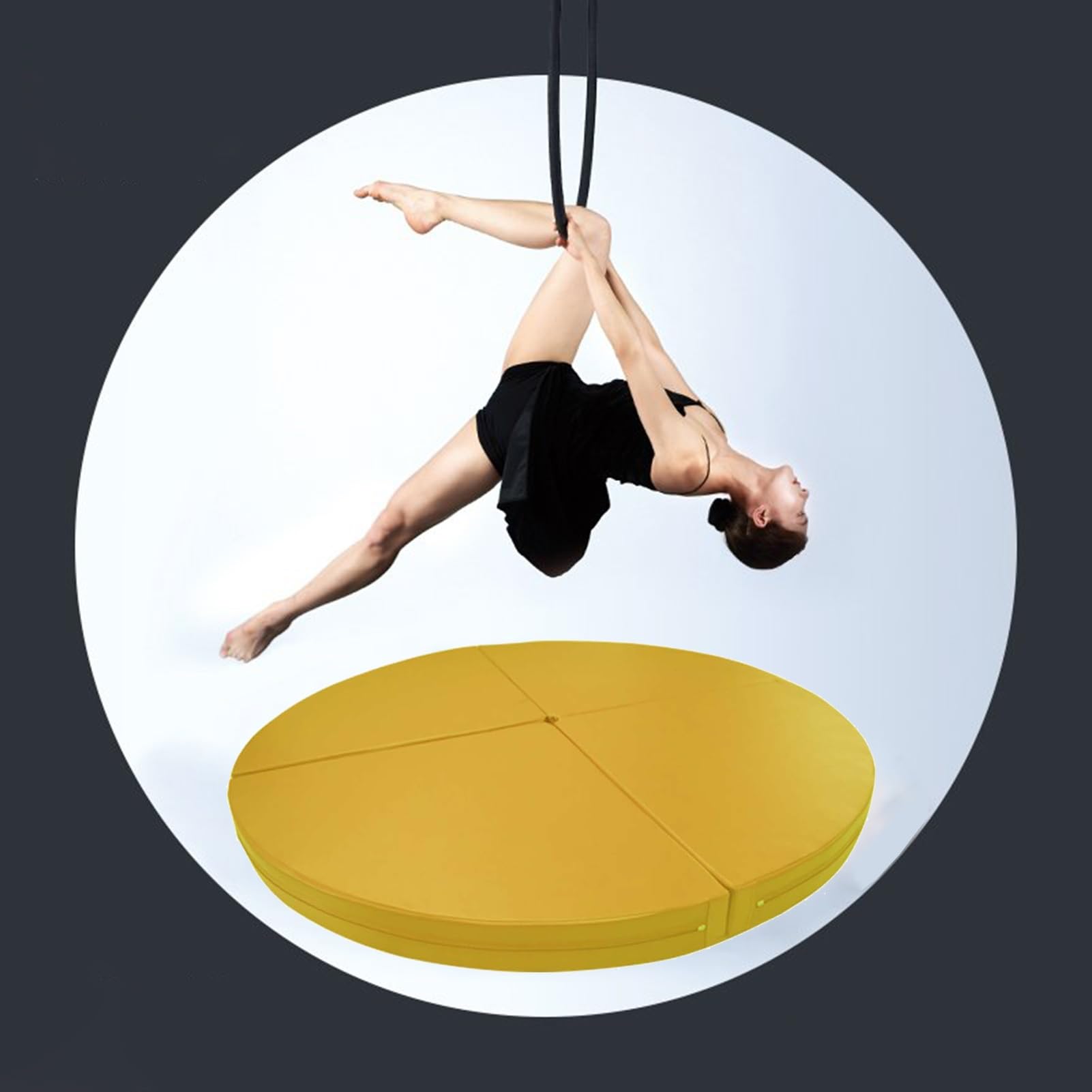 ASerZenith Safety Aerial Yoga Ring/Pole Dance Mat Thickened, Metal Lyra Hoop Pole Crash Mat, Adult Kids Fitness Stripper Pole Mat Foldable, Yoga Mat,Yellow-120cmx5cm
