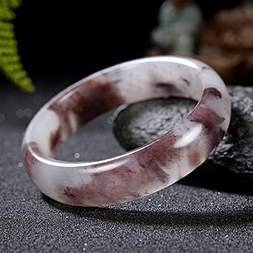 Bracciale rigido in giada naturale Gioielli con ciondoli fini intagliati a mano Accessori moda per uomo Donna Bracciale rotondo per amici (colore gemma : grigio, colore metallo : 60 62 mm) (60 62 mm