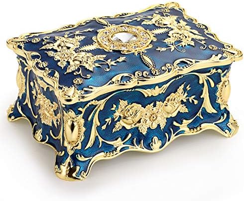 Hipiw Vintage Jewelry Organizer Box - Metal Trinket Storage Box Ornate Treasure Chest Box Jewelry Decorative box Keepsake Gift Box Case for Women Girls,4.9"x3.4"x2.7"