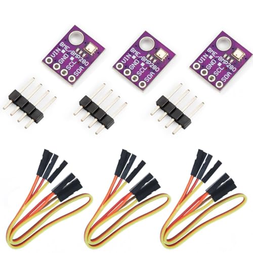 BME280 Sensor Module with Jumper Wires, 3-in-1 Temperature Humidity Barometric Pressure Environmental Sensor, I2C SPI Compatible with Arduino, Raspberry Pi, ESP32, ESP8266 (5 V, 3-Pack)
