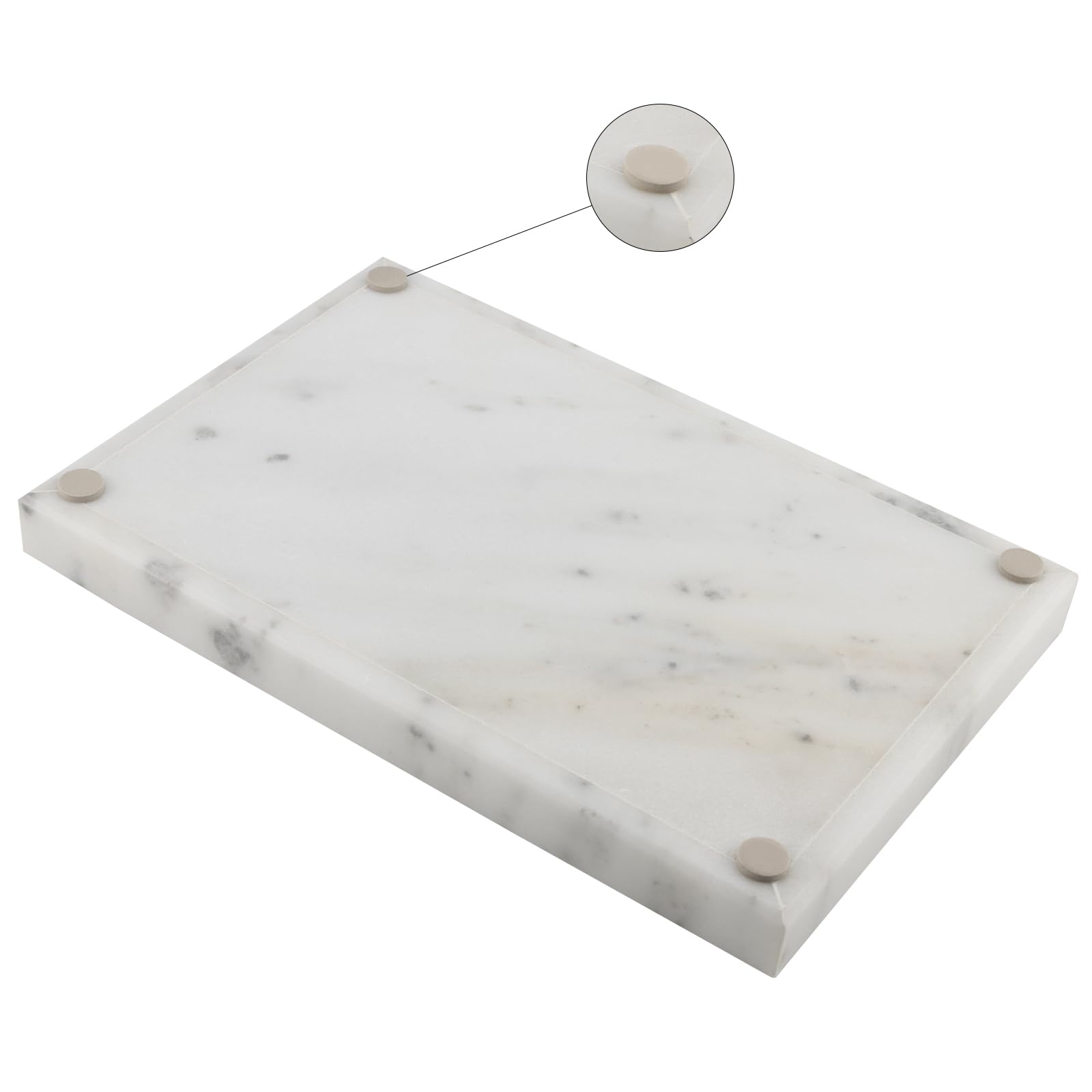 ZOENHOU Plateau en pierre de marbre naturel 30 x 20 cm, plateau rectangulaire blanc étoilé pour salle de bain, plateau de rangement pour réservoir de toilette, plateau décoratif de coiffeuse support