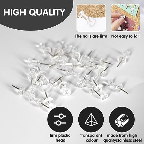 Yeveette 123 120-Pack Push Pins For Bulletin Board, Thumb Tacks With Clear Plastic Tip And Steel Tip thumb #5