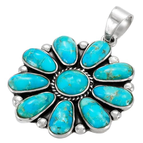 Turquoise Pendant Necklace Sterling Silver 925 Genuine Gemstones & Gemstones (20" Length)2