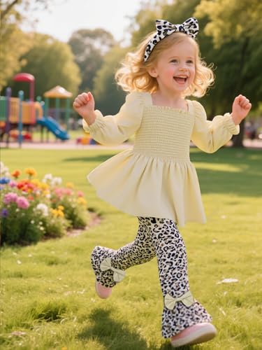 UNICOMIDEA Girls Clothes Set Shirt Top and Flare Pants with Bowknot 2-5T Kids 3 Piece Outfit For Girl3