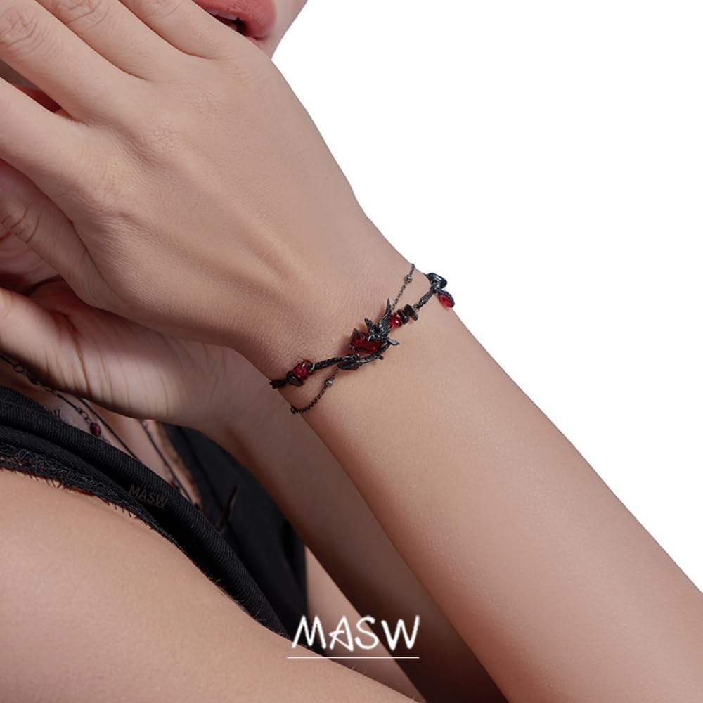 original design hip hop style Red beaded bracelet Gothic Black Crow bracelet Ladies Holiday party gift M3363 - Image 3