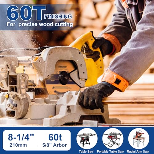 Image of 8-1 /4-Inch Circular Saw Blade 60 Tooth Fine-Finish TCT Carbide-Tipped Table Saw Blade with 5 /8 inch Arbor for Wood Cutting