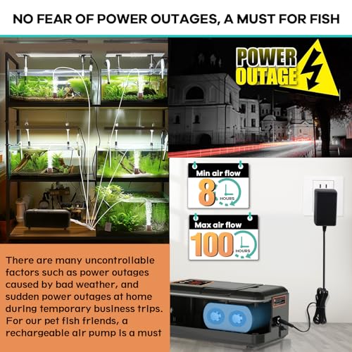 Image of hygger IPX6 Rechargeable Aquarium Pond Air Pump, Powerful Quiet Tank Air Pump with Hose Air Stone Check Valve Adjustable Flow Diverter Valve for Fishing Yacht /Power Outages /Hydroponic