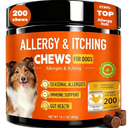 Dog Allergy Chews 200ct Probiotics for Dogs Itching Skin Relief for Skin and Paw Licking Dogs is Human Multivitamin Itch Relief for Seasonal Allergies-Support a Healthy lmmune System Chicken Flavor