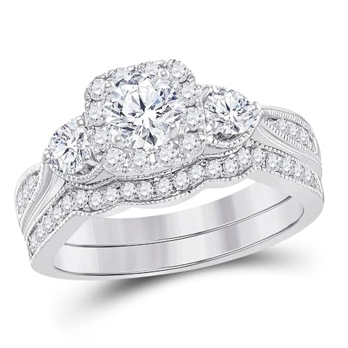 1.86 Carat(ctw) Round Cut Moissanite/Lab-Grown Diamond Wedding Engagement Ring Set for Women Custom Halo Wedding Ring Set in Sterling Silver/10K/14K/18K Solid Gold（D Color, VVS Clarity）