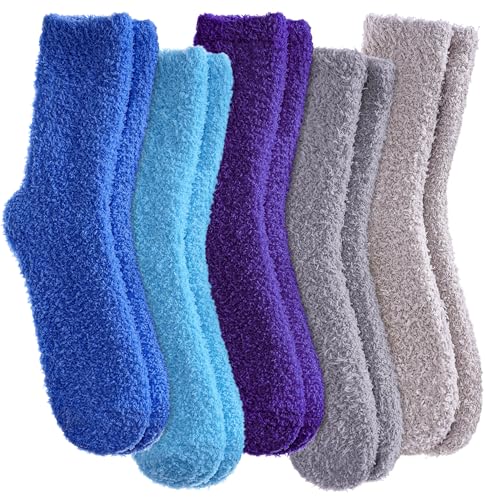 Image of CHOWISH Womens Fuzzy Slipper Socks Super Soft Microfiber Fluffy Cozy Winter Warm Fuzzy Crew Socks