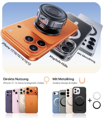 VICSEED Militärische Handyhalterung Auto Magnet für Magsafe Autohalterung [36kg Nano-Vakuum Saugnapf & N58 Magnet] 360° Drehbar,Magnetischer KFZ Handyhalter,Halterung Auto für Alle Handy