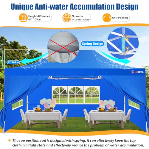 Image of HOTEEL 10x15 Pop up Canopy Tent for Parties, Heavy Duty Easy Setup Tent with 4 Sidewalls, Outdoor Commercial Instant Gazebo for Wedding Event, with Roller Bag & Sand Bags, Blue(Hexagonal Frame)