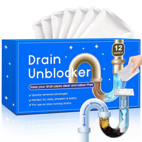Drain Clog Remover 12 Pack - Fast Acting 30 Minutes, Safe for All Pipes & Septic Tanks - Powerful Liquid Cleaner for Shower, Sink, Bathtub, Toilet Clogs