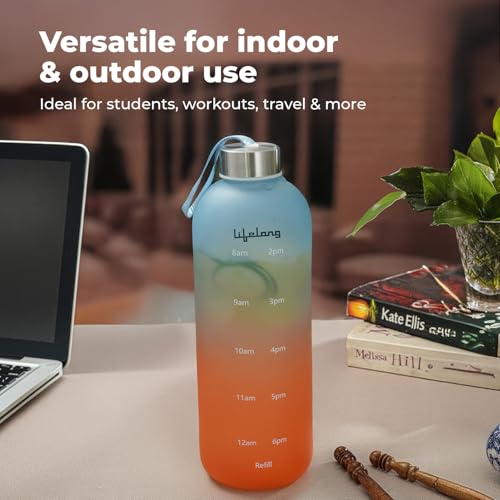 Image of Lifelong Glass Water Bottle 1000ml | Colorful Frosted Bottles for Kitchen Fridge | BPA Free, Odour-Free Water Bottle with Secure Cap | Bottle for School, Travel, Gym Work (LLBTGL02)