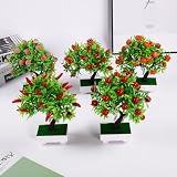 Lapiglo Set di 23 piante finte per bonsai di frutta artificiale, fiori finti in plastica per arancia, pesca, peperoncino, melograno, decorazione per casa e ufficio