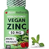 Yuve Natural Vegan Zinc Supplements 50mg, Immune Support, Fast Relief from Colds and Flu, Acne Free
