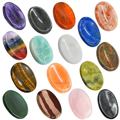 Image of Amazing Gemstone Pack of 11 Bulk Worry Stones Set - Premium Wholesale Bulk Crystals Healing Stones for Anxiety, Stress, Calm Stripe Meditation