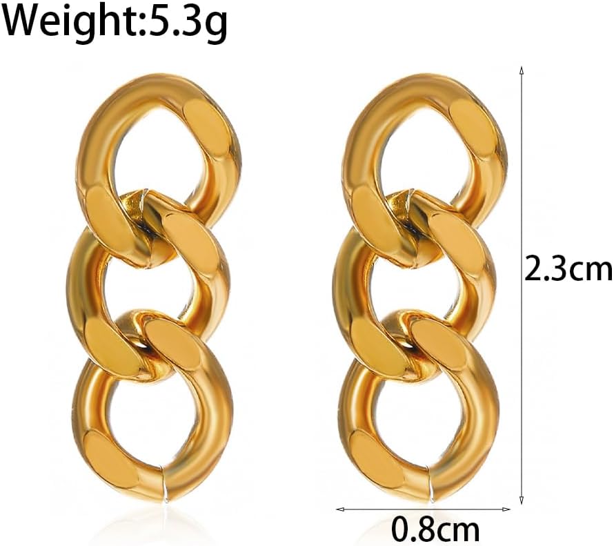 Silver Cuban Link Earrings for Women Minimalist Chunky Chain Link Studs Dangle Earrings Modern Simple Designer Drop Earrings Valentine's Day Jewelry - Image 3