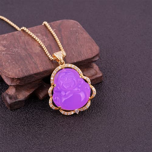 Image of ASGIFT Laughing Buddha Necklace Cubic Zirconia Green Jade Buddha Pendant with 18K Gold Plated Chain Lucky Buddha Necklace Jewelry Gift